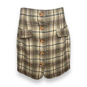 Vintage 90s Plaid Button Front Skirt
